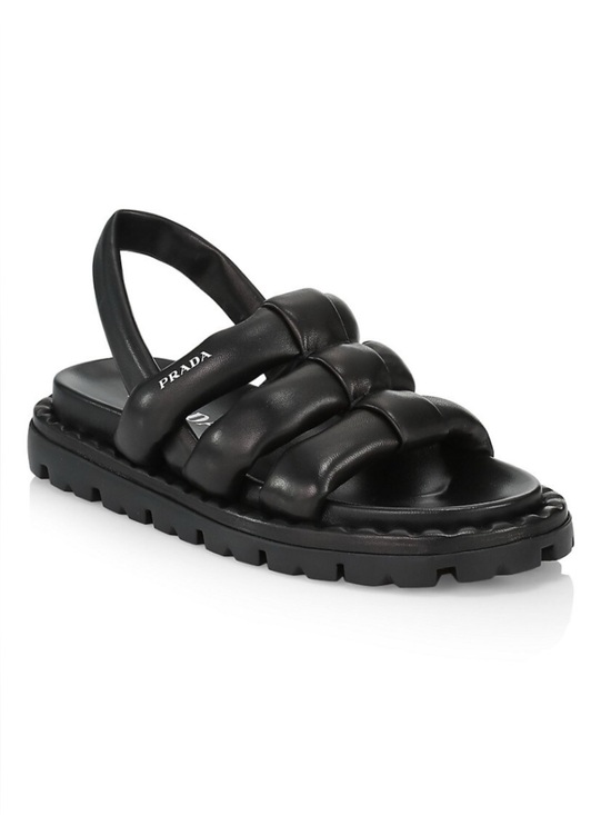 Prada Shoes - Prada Black Padded women’s puffy leather sandals size 37.5     Fits size 38
